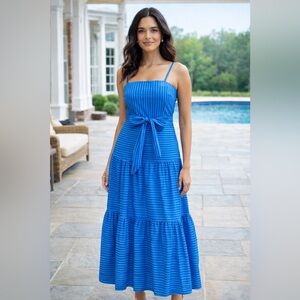 NWT Badgley Mischka Blue Striped Priya Maxi Dress size 12